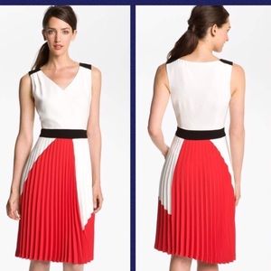 Trina Turk ivory red colorblock pleated dress NWOT